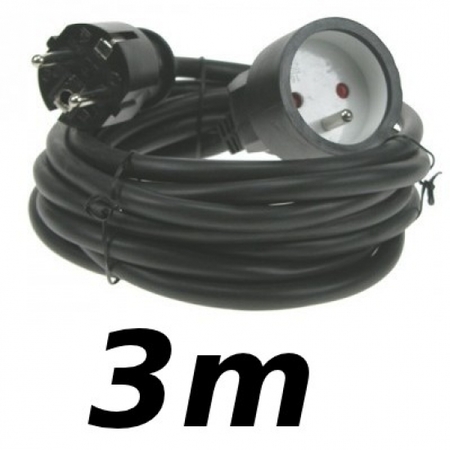 Image principale du produit Rallonge 3m cordon prolongateur H5VV 3 X 1.5mm² noir éco