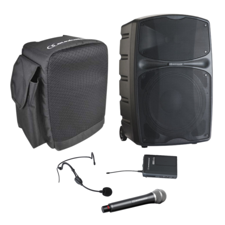 Image principale du produit Pack Racer 250 F8 Audiophony Enceinte autonome Bluetooth 12 pouces 250W RMS + Housse + Micro Serre tête + Micro main