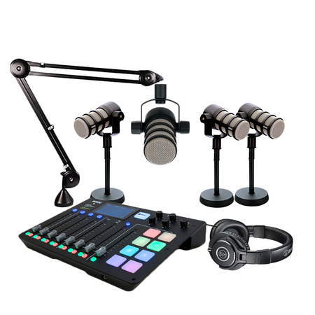 Image principale du produit Pack Podcast Rode avec 1 table de mixage 4 micros avec pieds 4 casques