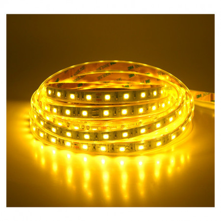 Image principale du produit Ruban LED 24V IP67 Blanc chaud 3000K 60 LEDs 5050 par metre Rouleau de 5m