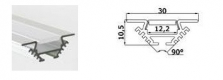 Image principale du produit Profilé à encastrer angle ou droit aluminium pour ruban led 2 mètres