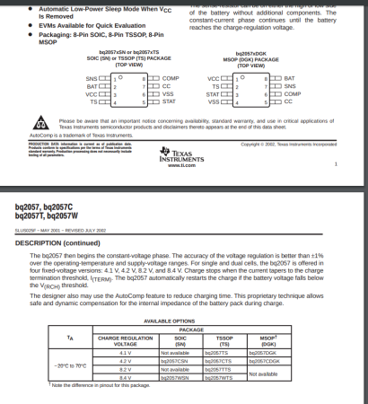 Image secondaire du produit Gestion de charge batterie Lithium-ion et Lithium BQ2057WSN SOIC-8