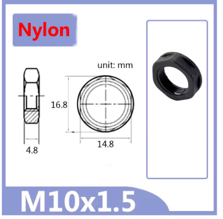 Image secondaire du produit Ecrou en nylon noir M10 pour serrage embase Jack 6.35 réduit