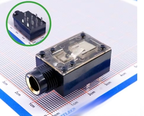 Image secondaire du produit Embase jack 6.35mm stéréo PJ-604A avec contacts (9pins) - boîtier à souder sur carte et montage panneau