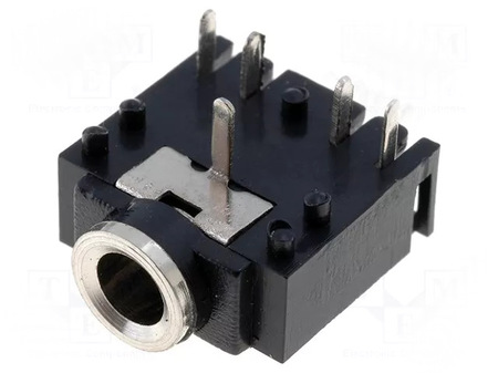 Image secondaire du produit Embase mini jack femelle 3.5mm stéréo 5 pattes à souder sur circuit - angle 90°