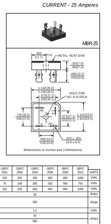 Image secondaire du produit PONT DE DIODES GBPC2506 25A 600V