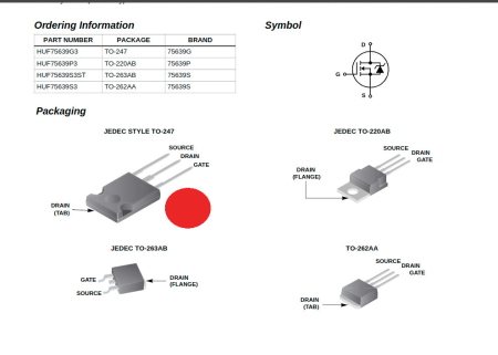 Image principale du produit Transistor Mosfet HUF75639G3 Canal-N, 56A 100V 0,025 ohms TO-247