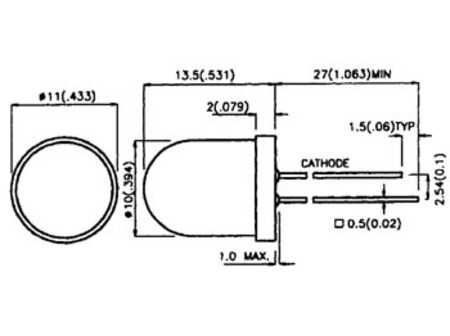 Image secondaire du produit LED Bleue 10mm transparente, Traversant, 20 mA, 3.2 V, 465 nm