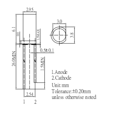 Image secondaire du produit Diode 3mm verte transparente 30mA 108mW 520-530nm idéale bouton Play Pioneer CDJ 2000