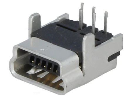 Image principale du produit Connecteur mini USB-B pour PCB fiches traversantes 5PINS 90°