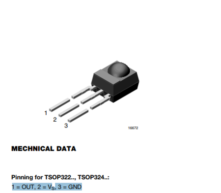 Image secondaire du produit TSOP32238 Récepteur infrarouge intégré; 38kHz; 90°; 2,5÷5,5V