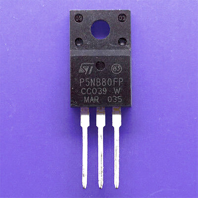 Image principale du produit Transistor STP5NB80FP Mosfet Canal N PowerMesh 800V 5A 1.8 Ohms 40W 30V