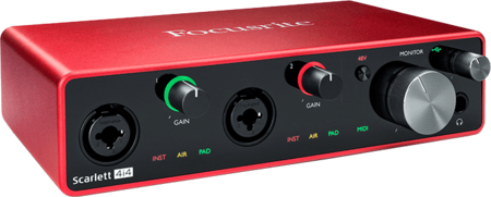 Image principale du produit Focusrite Scarlett3 4i4 interface audio USB-C midi 4 entrées 4 sorties