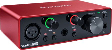 Image principale du produit Focusrite Scarlett3 Solo interface audio USB-C 2 entrées 2 sorties