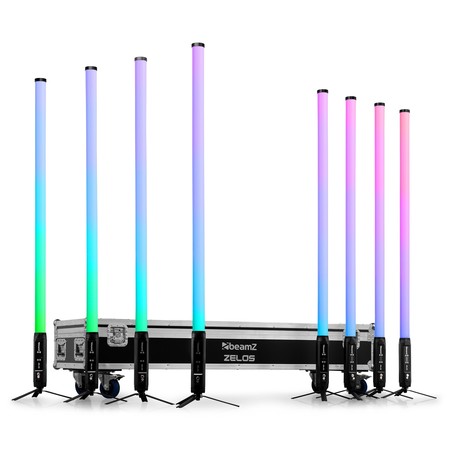Image principale du produit SET ZELOS BeamZ Pro – Pack de 8 Tubes RGBW sur batterie IP65 en flightcase