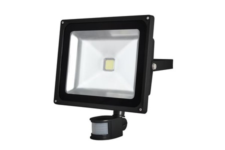 Image principale du produit Projecteur exterieur noir Led 50W blanc froid IP44 avec capteur PIR 6500K