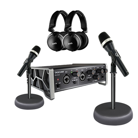 Image principale du produit Bundle starter pack pour studio et podcast 1 carte son Tascam 2x2, 2 micros AKG D5 sur pied et 2 casques