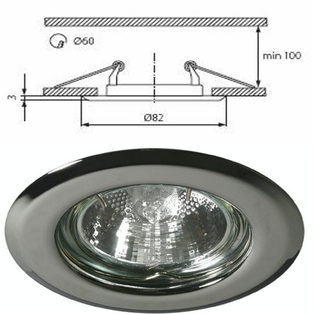 Image principale du produit Plafonnier chrome spot encastré fixe pour dichroique halogène ou led 50mm