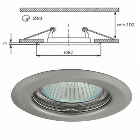 Image principale du produit Plafonnier Chrome mat spot encastré fixe pour dichroique halogène  ou led 50mm