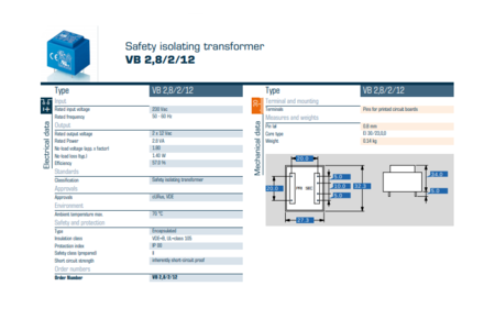 Image secondaire du produit Transformateur 2X12V 2.8VA (1.4VA x2)