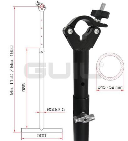 Image nº3 du produit Guil TTL-02 Suspension en T télescopique noire ajustable 1150 à 1950mm