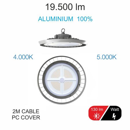 Image principale du produit Suspension led industrielle Beneito et faure UFO 150W 4K 19500 lumens 110°