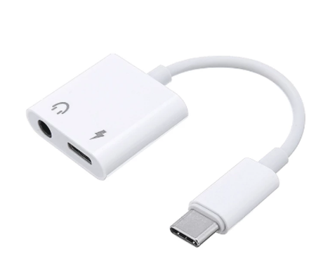 Image principale du produit Adaptateur USB-c avec sortie Casque mini Jact TRS et repiquage USB-C pour alimentation